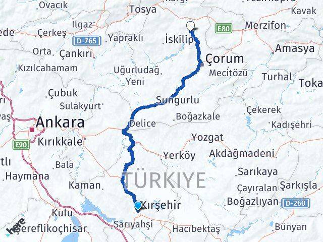 Kırşehir Dodurga Çorum Arası Kaç Km - Yol Haritası