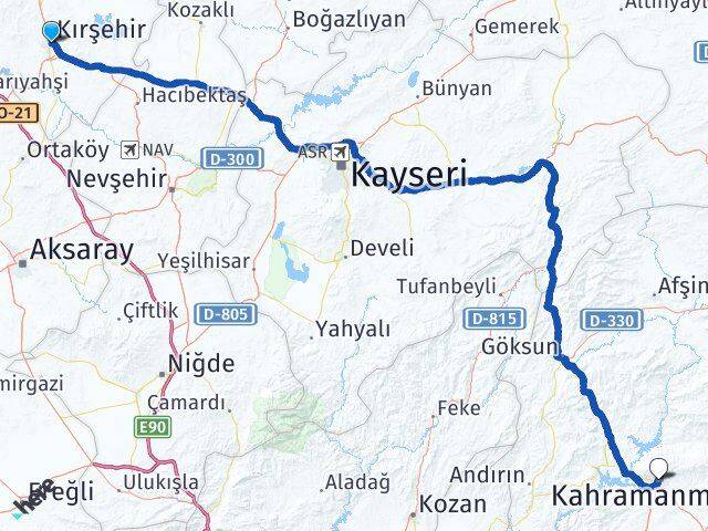 Kırşehir Dulkadiroğlu Kahramanmaraş Arası Kaç Km - Yol Haritası