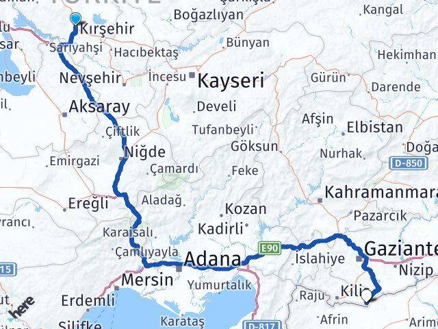 Kırşehir Elbeyli Kilis Arası Kaç Km - Yol Haritası