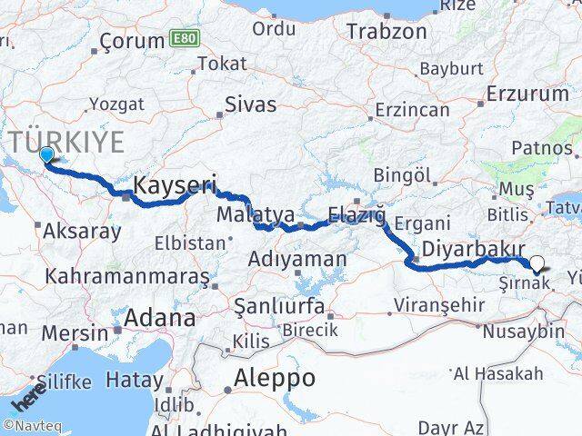 Kırşehir Eruh Siirt Arası Kaç Km - Yol Haritası
