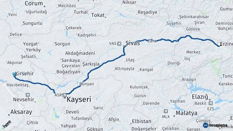 Kırşehir Erzincan Arası Kaç Saat? Yol Haritası, Yakıt, Rota ve Mesafe Hesaplama Kırşehir Erzincan Arası Kaç Km? Kaç Saat? Yol Haritası