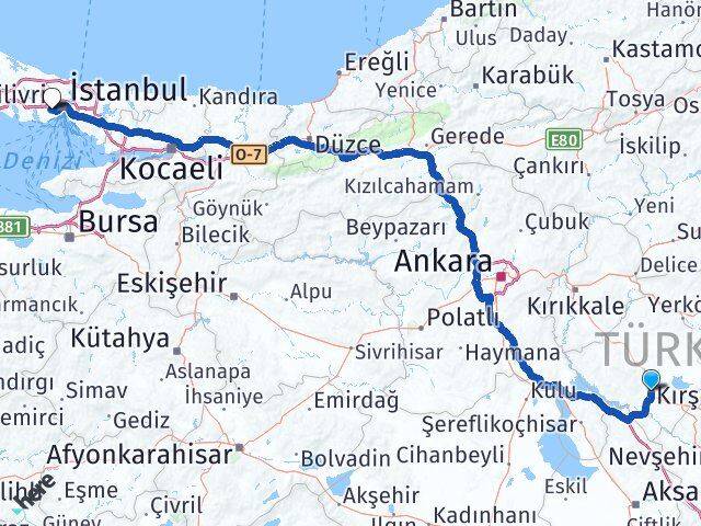 Kırşehir Esenler İstanbul Arası Kaç Km - Yol Haritası