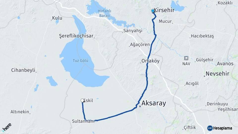 Kırşehir Eskil Aksaray Arası Kaç Km - Yol Haritası