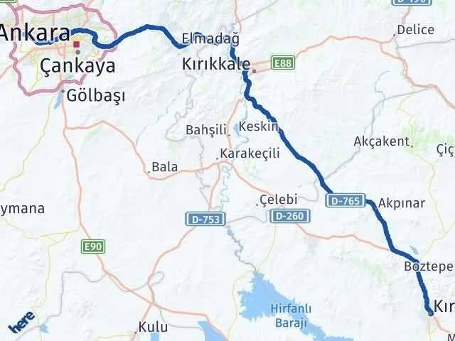 Kırşehir Etimesgut Ankara Arası Kaç Km - Yol Haritası