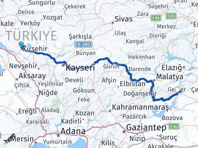 Kırşehir Gerger Adıyaman Arası Kaç Km - Yol Haritası