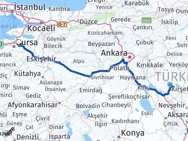 Kırşehir Gürsu Bursa Arası Kaç Km - Yol Haritası