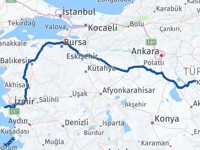 Kırşehir Güzelbahçe İzmir Arası Kaç Km - Yol Haritası