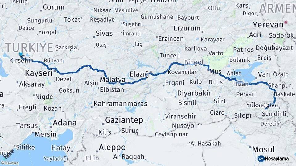 Kırşehir Hakkari Arası Kaç Km - Yol Haritası