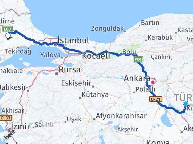 Kırşehir Hayrabolu Tekirdağ Arası Kaç Km - Yol Haritası