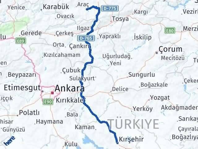 Kırşehir İhsangazi Kastamonu Arası Kaç Km - Yol Haritası