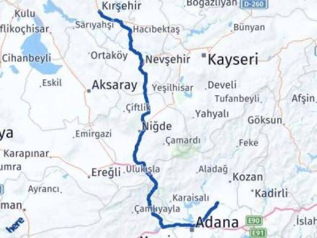 Kırşehir İmamoğlu Adana Arası Kaç Km - Yol Haritası
