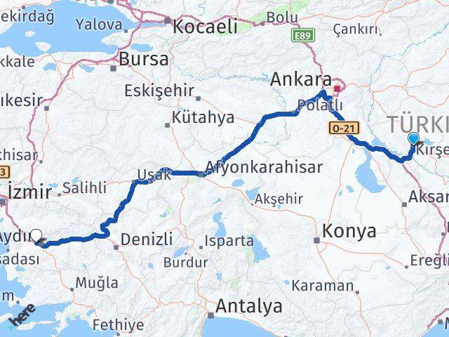 Kırşehir İncirliova Aydın Arası Kaç Km - Yol Haritası