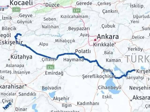 Kırşehir İnhisar Bilecik Arası Kaç Km - Yol Haritası