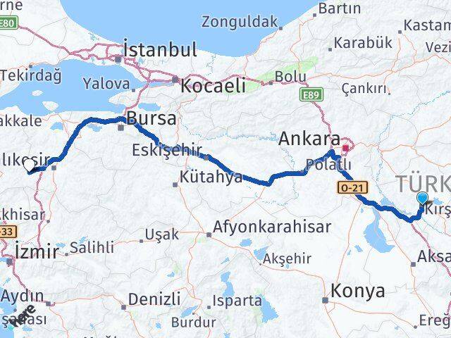 Kırşehir İvrindi Balıkesir Arası Kaç Km - Yol Haritası