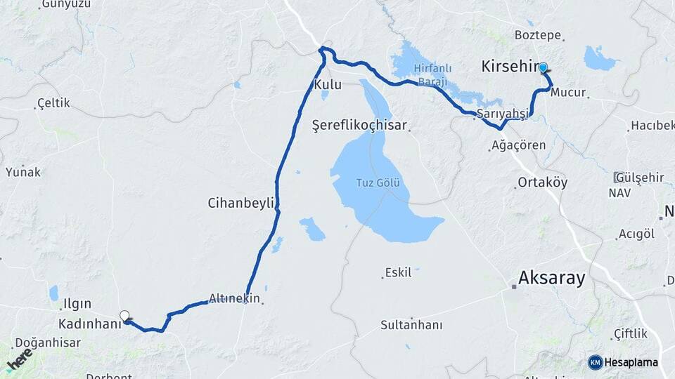 Kırşehir Kadınhanı Konya Arası Kaç Km - Yol Haritası