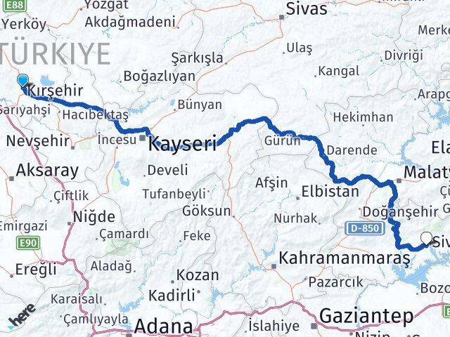 Kırşehir Kahta Adıyaman Arası Kaç Km - Yol Haritası