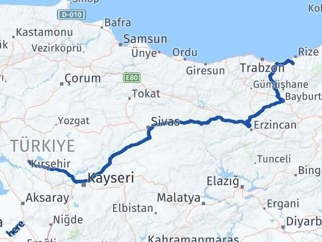 Kırşehir Kalkandere Rize Arası Kaç Km - Yol Haritası