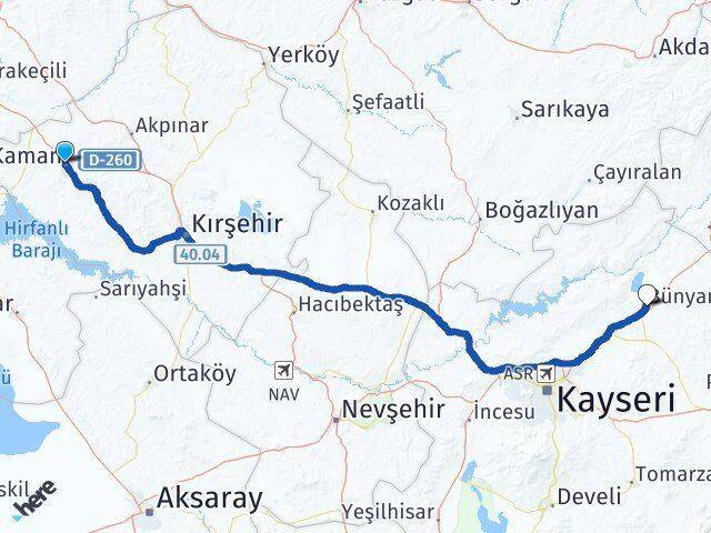Kırşehir Kaman Bünyan Kayseri Arası Kaç Km - Yol Haritası