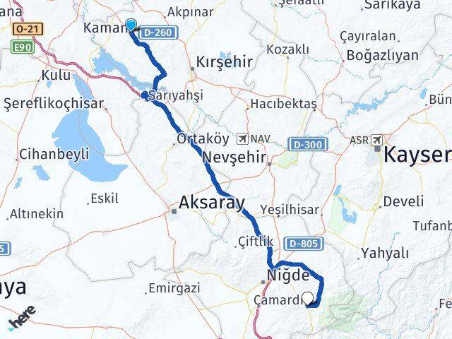 Kırşehir Kaman Çamardı Niğde Arası Kaç Km - Yol Haritası