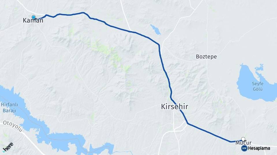 Kırşehir Kaman Mucur Arası Kaç Km - Yol Haritası