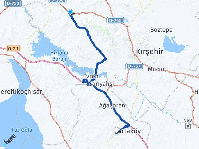 Kırşehir Kaman Ortaköy Aksaray Arası Kaç Km - Yol Haritası