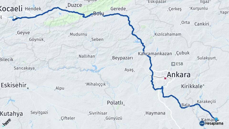 Kırşehir Kaman Sapanca Sakarya Arası Kaç Km - Yol Haritası