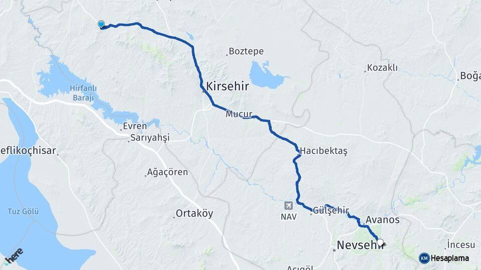 Kırşehir Kaman Ürgüp Nevşehir Arası Kaç Km - Yol Haritası