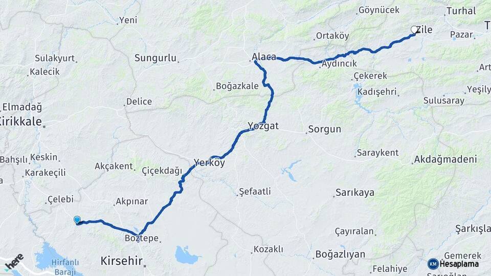 Kırşehir Kaman Zile Tokat Arası Kaç Km - Yol Haritası