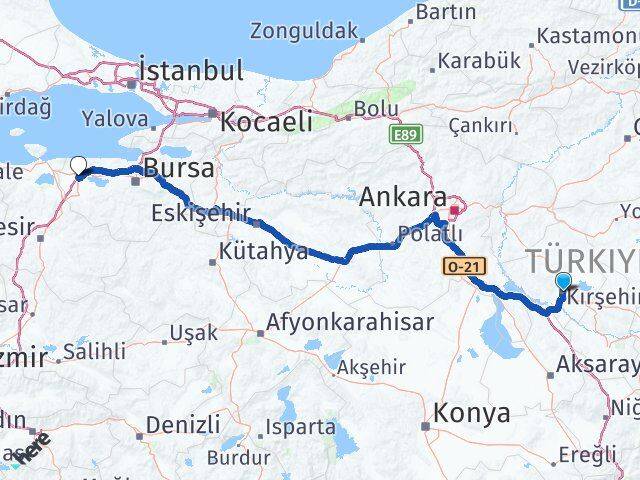 Kırşehir Karacabey Bursa Arası Kaç Km - Yol Haritası
