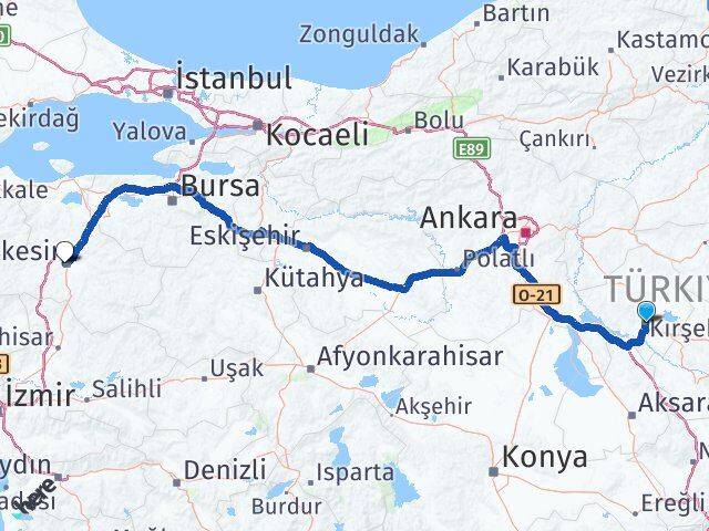 Kırşehir Karesi Balıkesir Arası Kaç Km - Yol Haritası