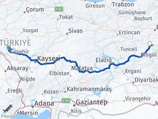 Kırşehir Karlıova Bingöl Arası Kaç Km - Yol Haritası