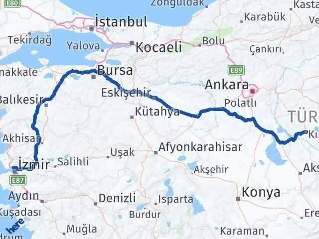 Kırşehir Karşıyaka İzmir Arası Kaç Km - Yol Haritası