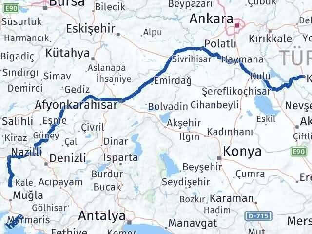 Kırşehir Kavaklıdere Muğla Arası Kaç Km - Yol Haritası