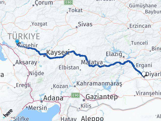 Kırşehir Kayapınar Diyarbakır Arası Kaç Km - Yol Haritası