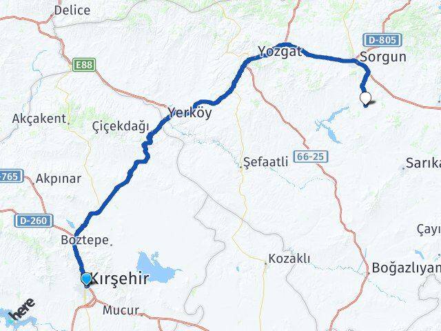 Kırşehir Kepirce Sorgun Yozgat Arası Kaç Km - Yol Haritası