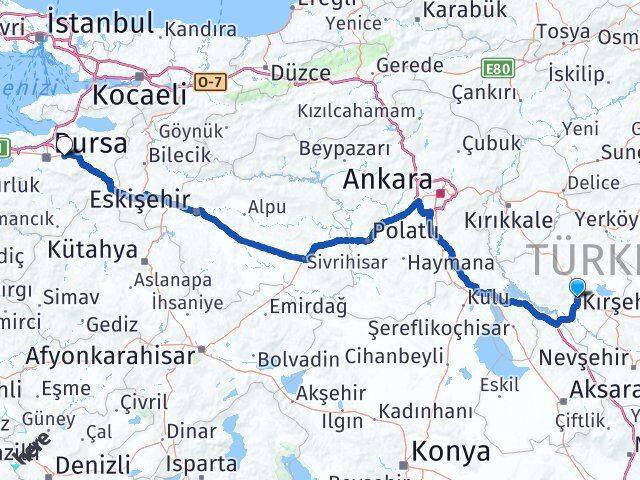 Kırşehir Kestel Bursa Arası Kaç Km - Yol Haritası