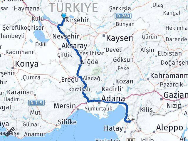 Kırşehir Kırıkhan Hatay Arası Kaç Km - Yol Haritası