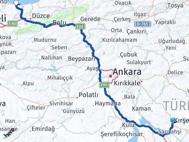 Kırşehir Kocaali Sakarya Arası Kaç Km - Yol Haritası