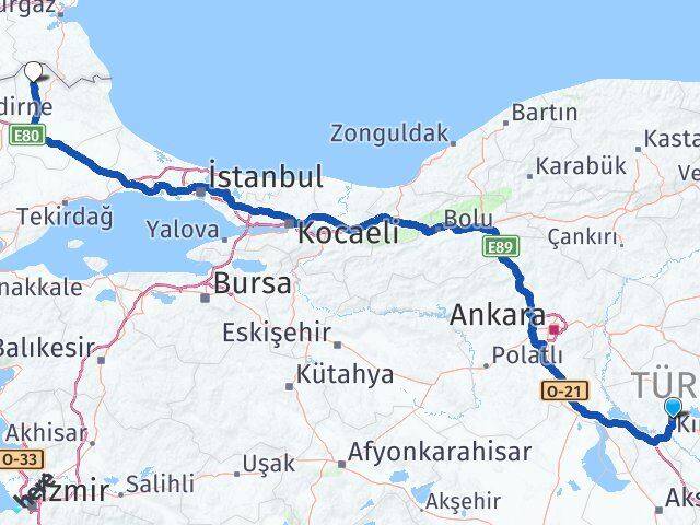 Kırşehir Kofçaz Kırklareli Arası Kaç Km - Yol Haritası