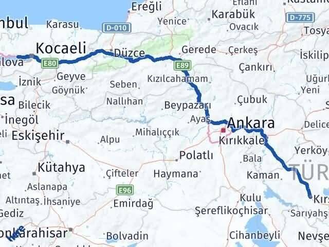 Kırşehir Körfez Kocaeli Arası Kaç Km - Yol Haritası