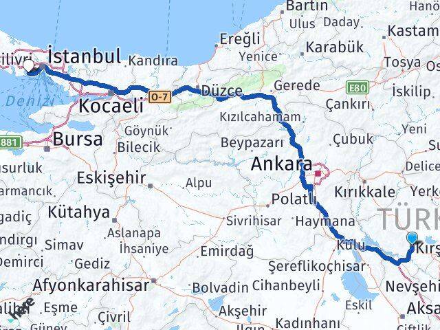 Kırşehir Küçükçekmece İstanbul Arası Kaç Km - Yol Haritası