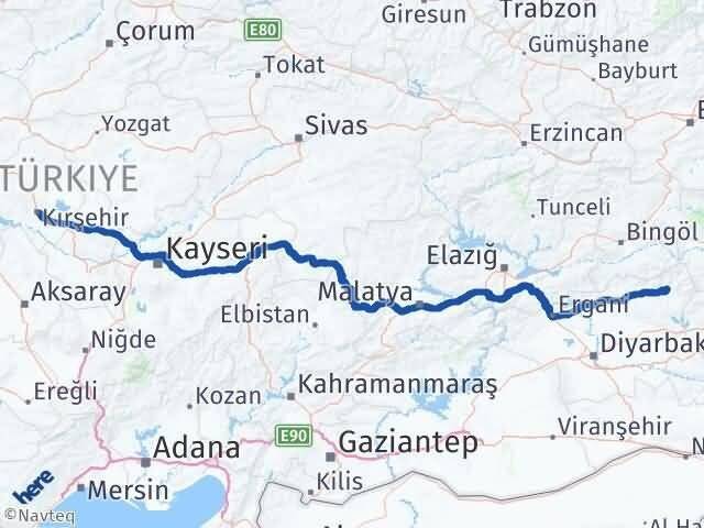 Kırşehir Kulp Diyarbakır Arası Kaç Km - Yol Haritası