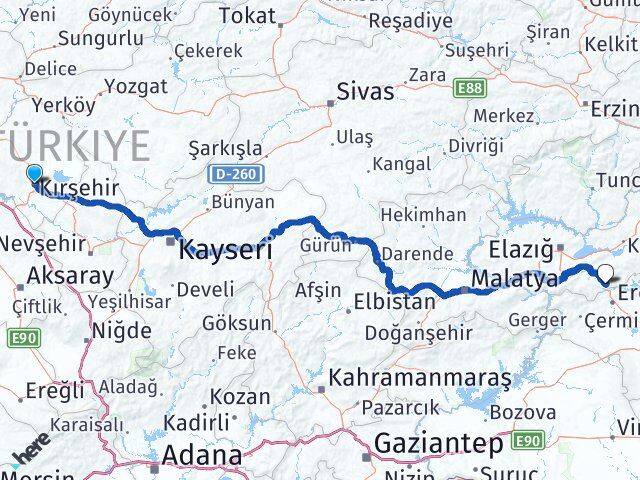 Kırşehir Maden Elazığ Arası Kaç Km - Yol Haritası
