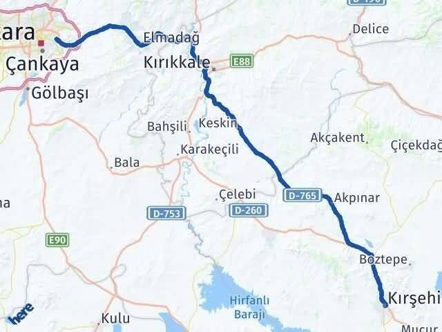 Kırşehir Mamak Ankara Arası Kaç Km - Yol Haritası