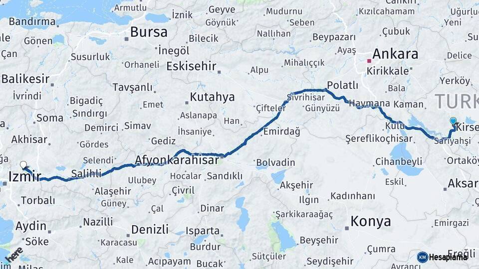 Kırşehir Manisa Arası Kaç Km - Yol Haritası