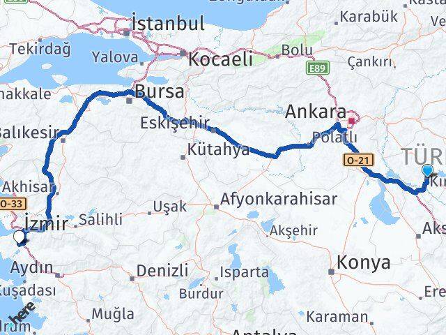 Kırşehir Menderes İzmir Arası Kaç Km - Yol Haritası