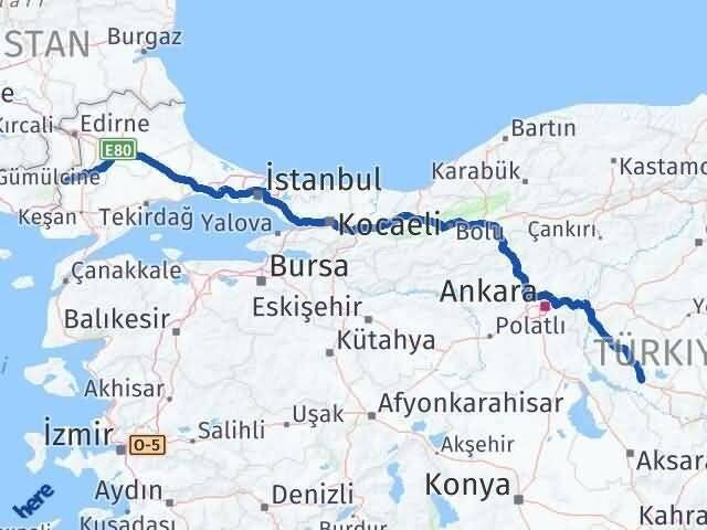 Kırşehir Meriç Edirne Arası Kaç Km - Yol Haritası