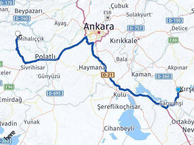 Kırşehir Mihalıççık Eskişehir Arası Kaç Km - Yol Haritası