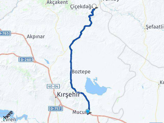 Kırşehir Mucur Çiçekdağı Arası Kaç Km - Yol Haritası