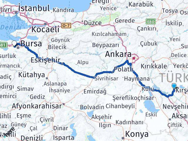 Kırşehir Nilüfer Bursa Arası Kaç Km - Yol Haritası